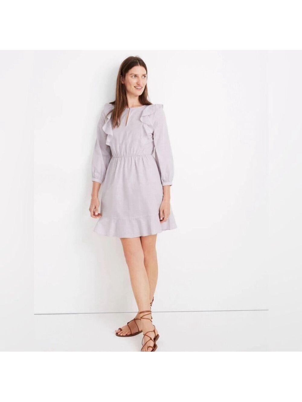 Madewell Ruffle Mini Dress Size 2 Lyocell Cotton Blend Soft Purple Feminine